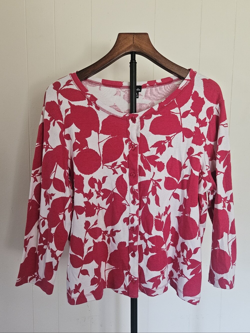 Rafaella Women’s Pink and White Floral Button-Front Cardigan Size XL